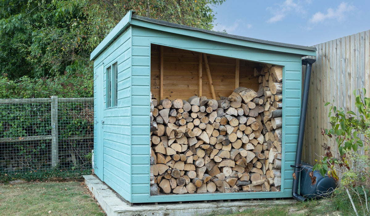 Birch firewood log store
