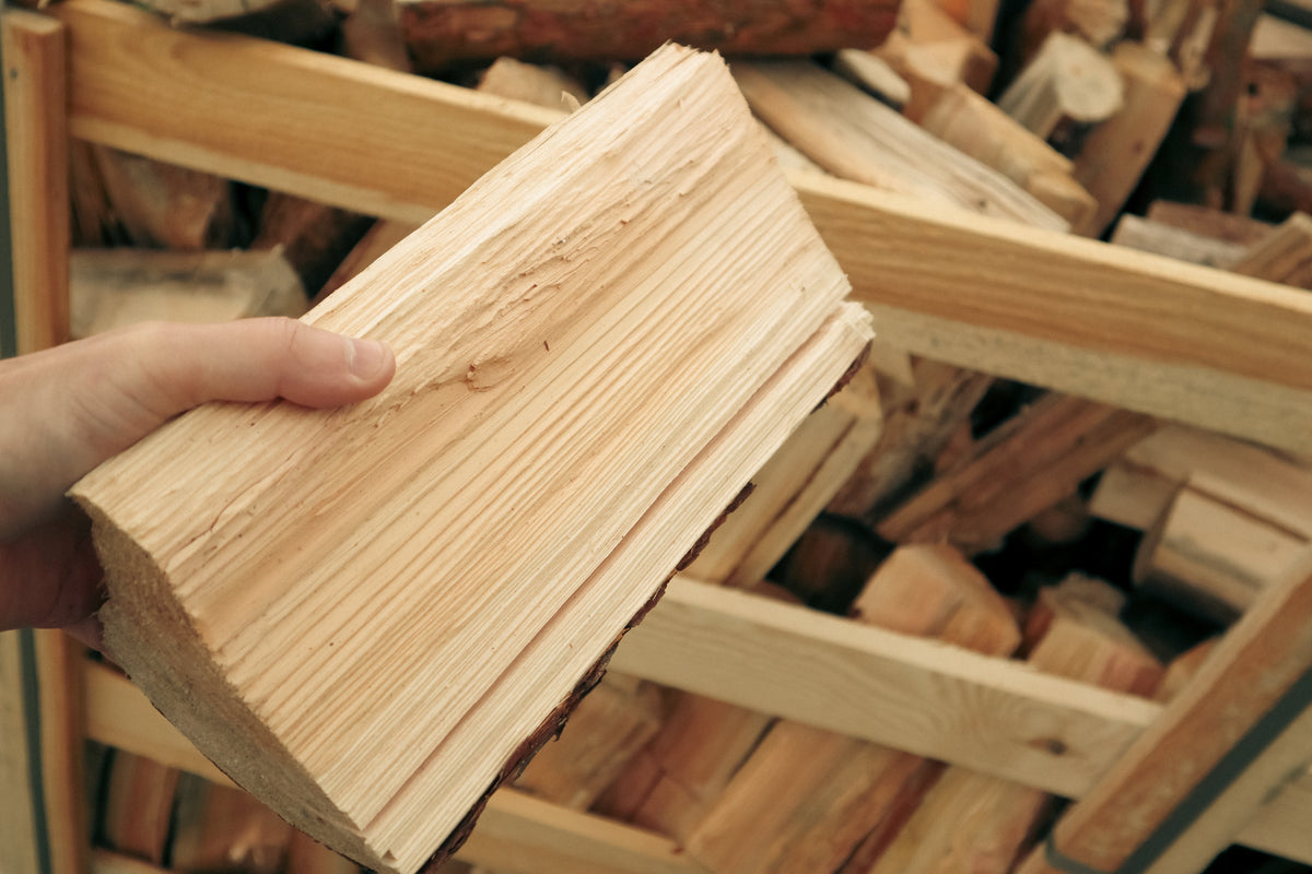 Stacked split oak logs